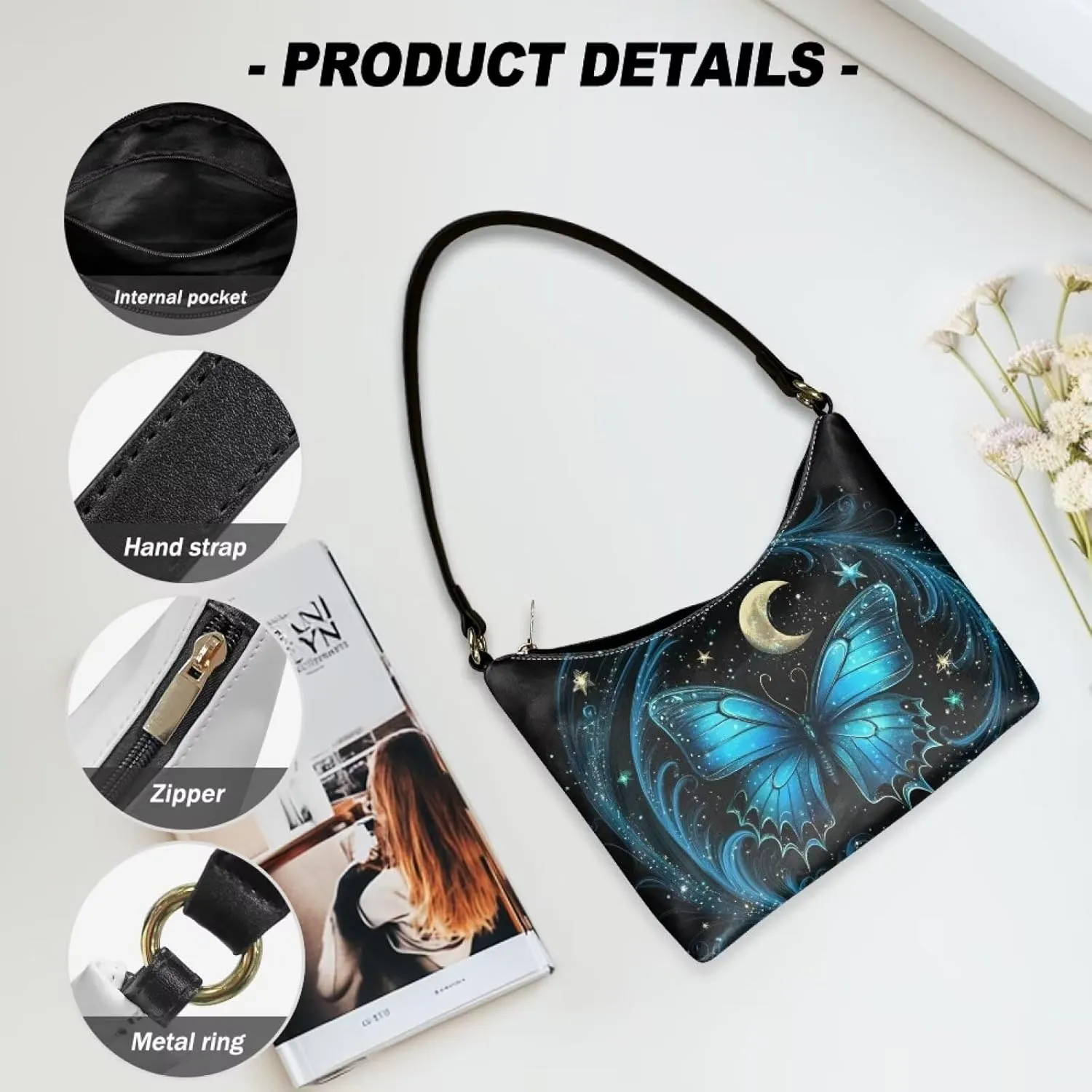 Handbag for Women Leather Underam Shoulder Bag with Zipper Fashion Work Purse Waterproof Travel Wallet