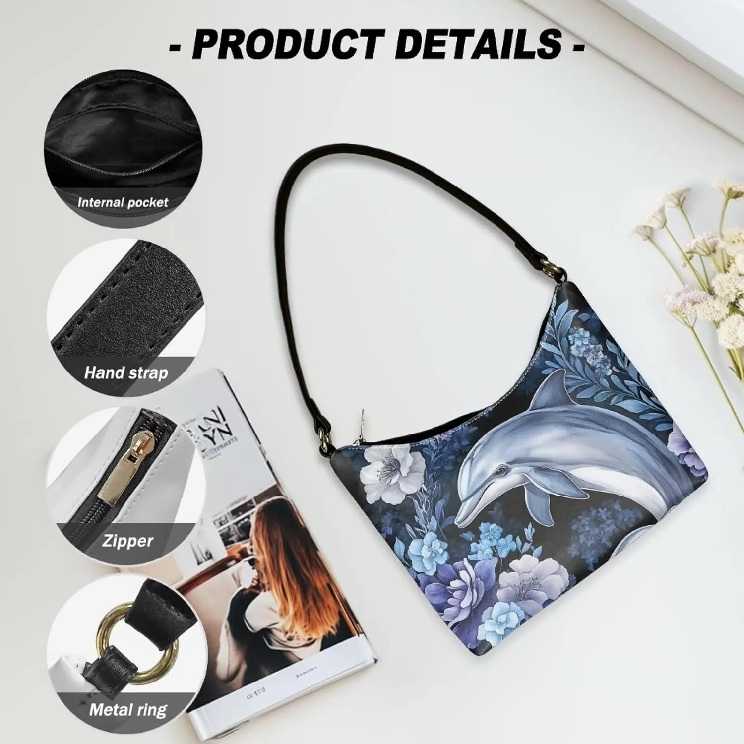 Handbag for Women Leather Underam Shoulder Bag with Zipper Fashion Work Purse Waterproof Travel Wallet