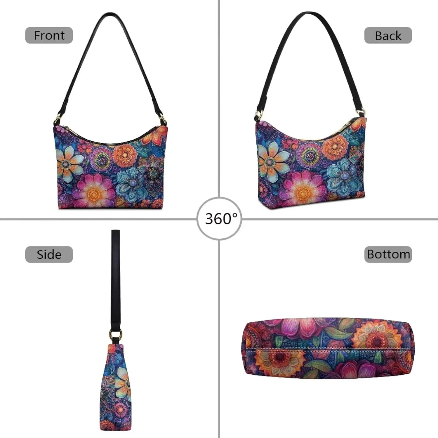 Handbag for Women Leather Underam Shoulder Bag with Zipper Fashion Work Purse Waterproof Travel Wallet