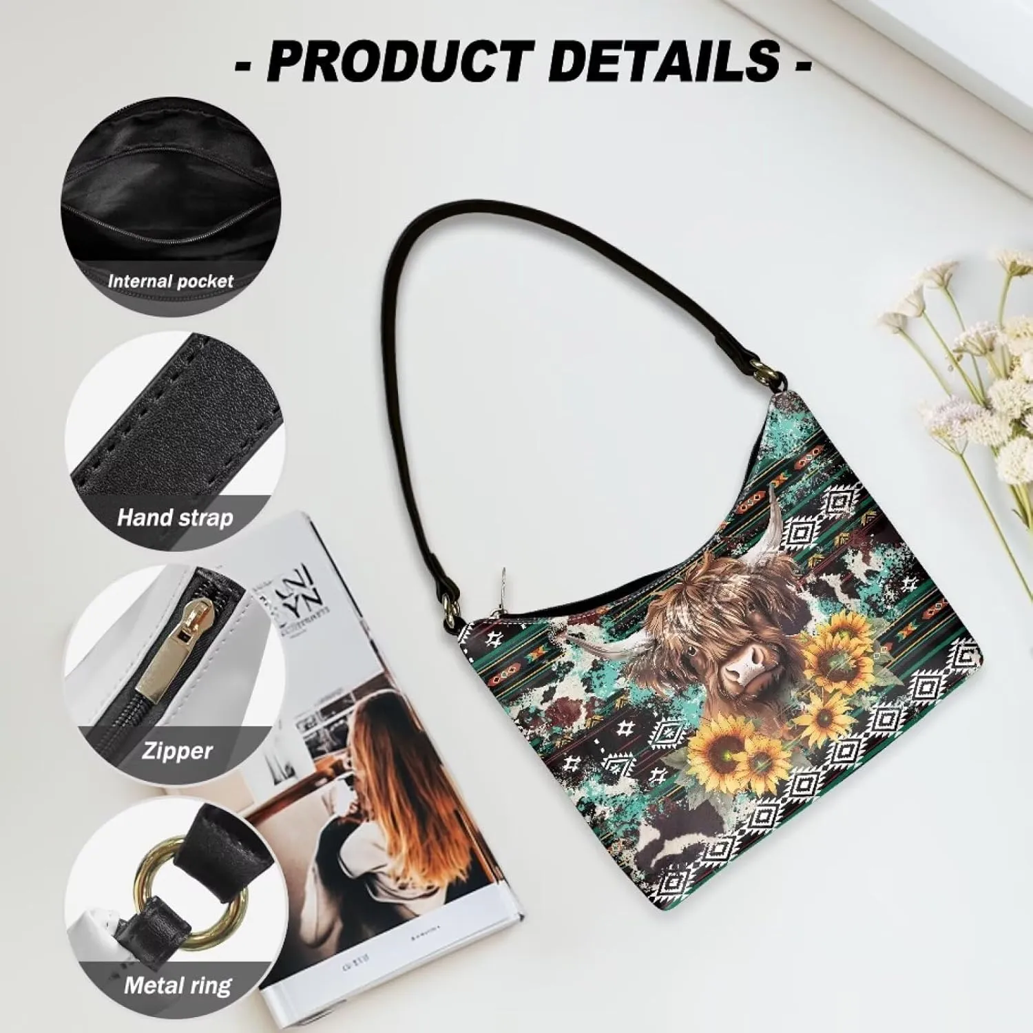 Handbag for Women Leather Underam Shoulder Bag with Zipper Fashion Work Purse Waterproof Travel Wallet