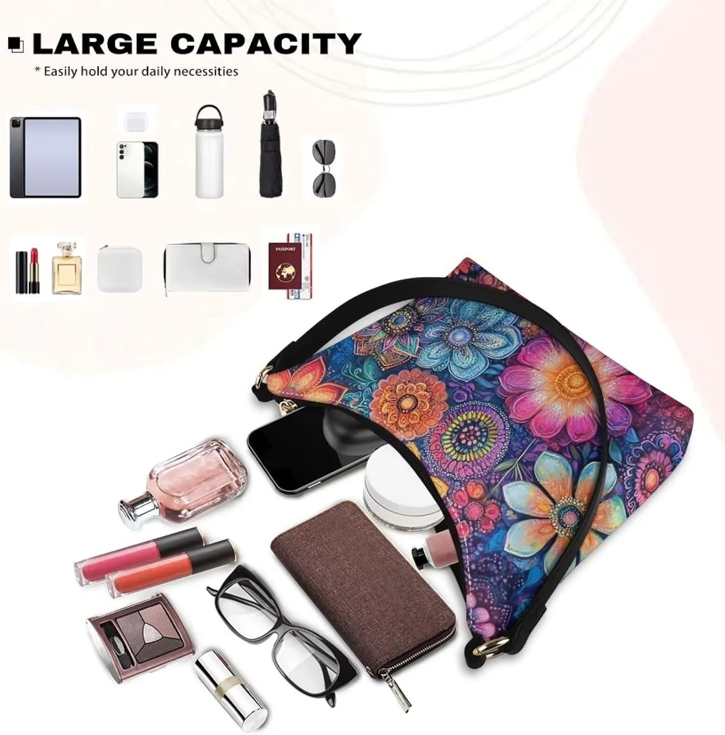 Handbag for Women Leather Underam Shoulder Bag with Zipper Fashion Work Purse Waterproof Travel Wallet