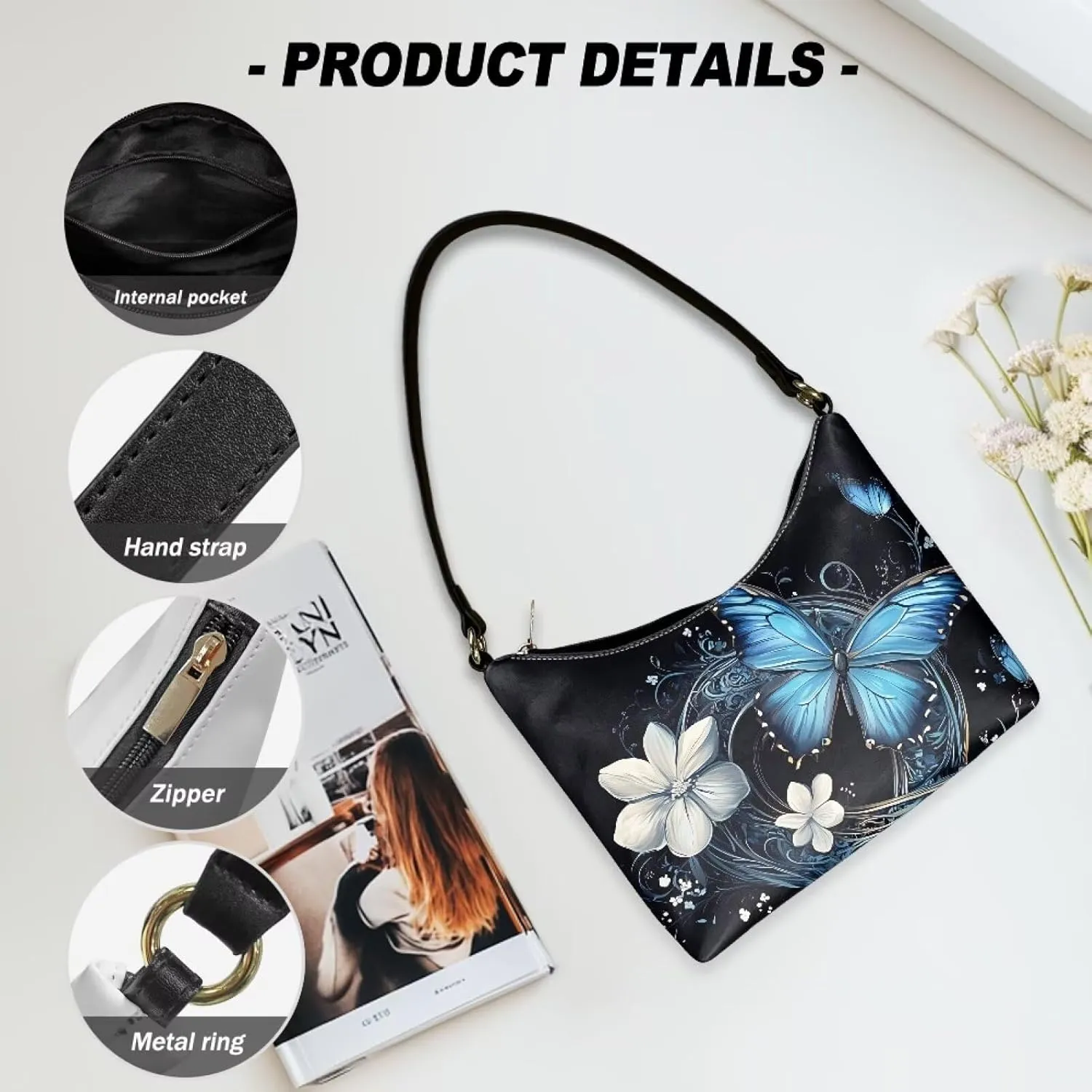 Handbag for Women Leather Underam Shoulder Bag with Zipper Fashion Work Purse Waterproof Travel Wallet