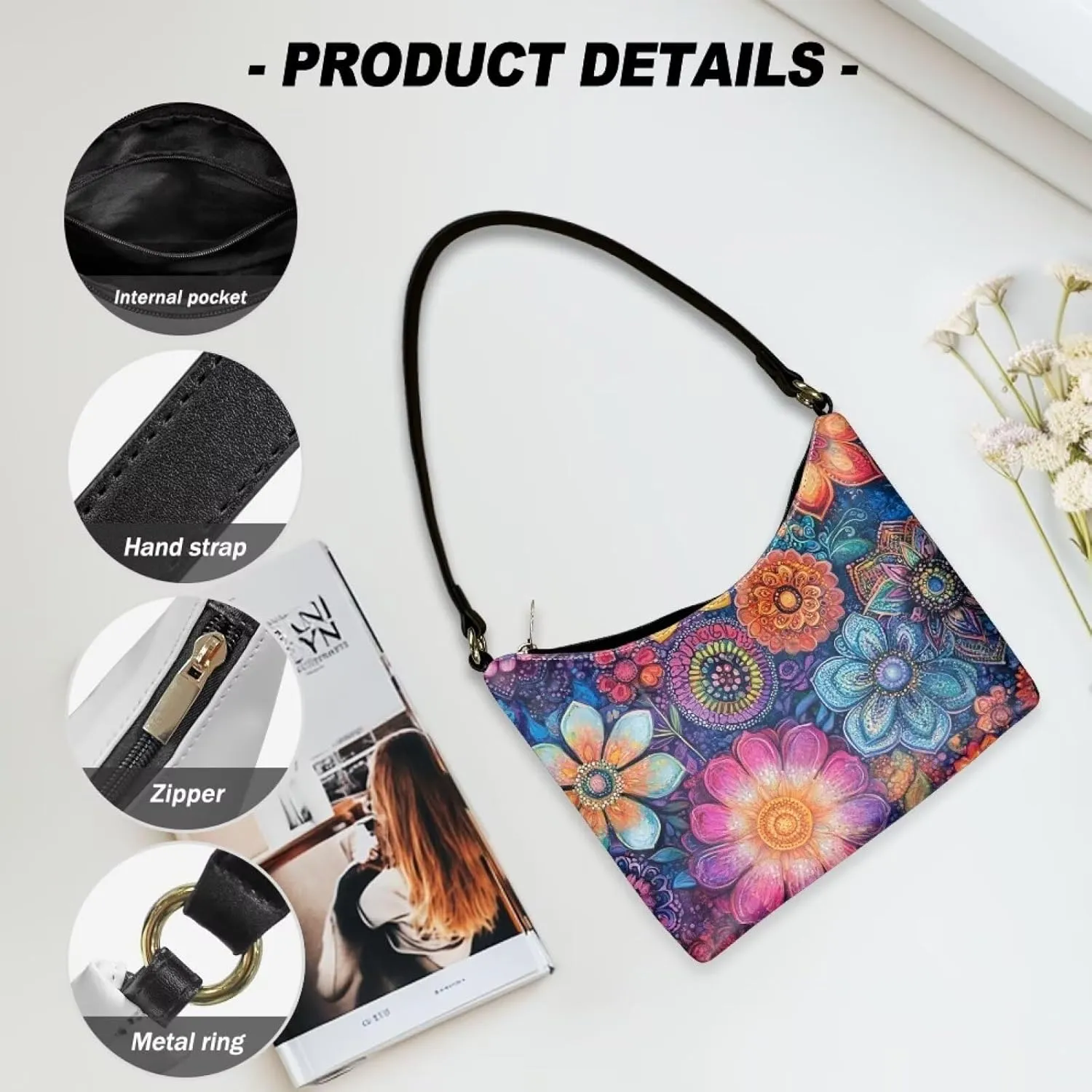 Handbag for Women Leather Underam Shoulder Bag with Zipper Fashion Work Purse Waterproof Travel Wallet