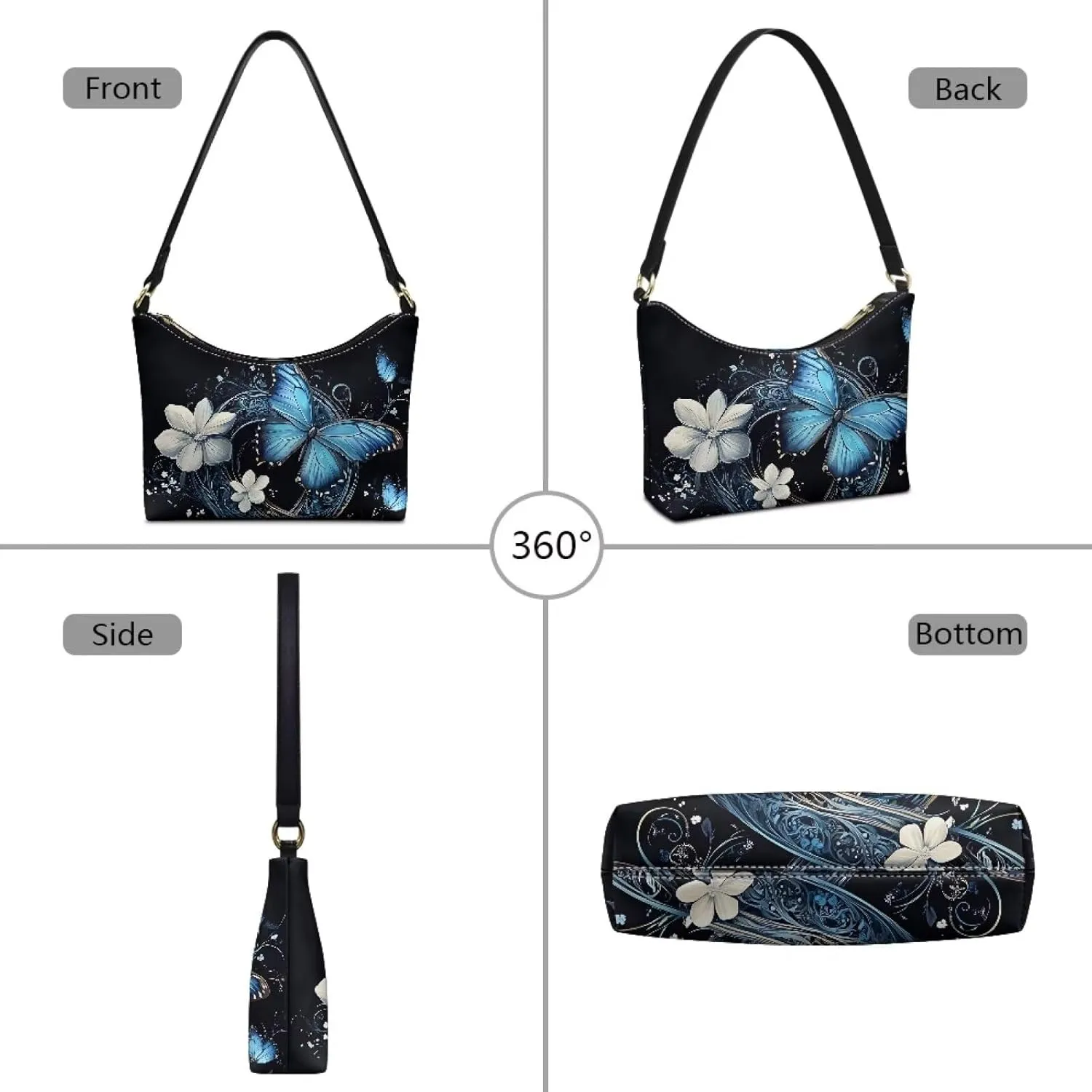 Handbag for Women Leather Underam Shoulder Bag with Zipper Fashion Work Purse Waterproof Travel Wallet