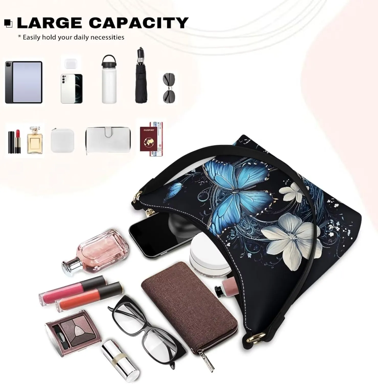 Handbag for Women Leather Underam Shoulder Bag with Zipper Fashion Work Purse Waterproof Travel Wallet