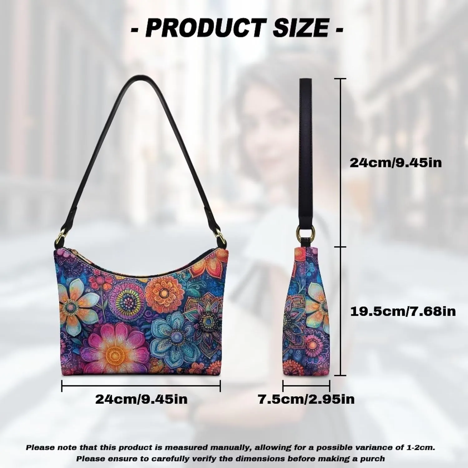 Handbag for Women Leather Underam Shoulder Bag with Zipper Fashion Work Purse Waterproof Travel Wallet