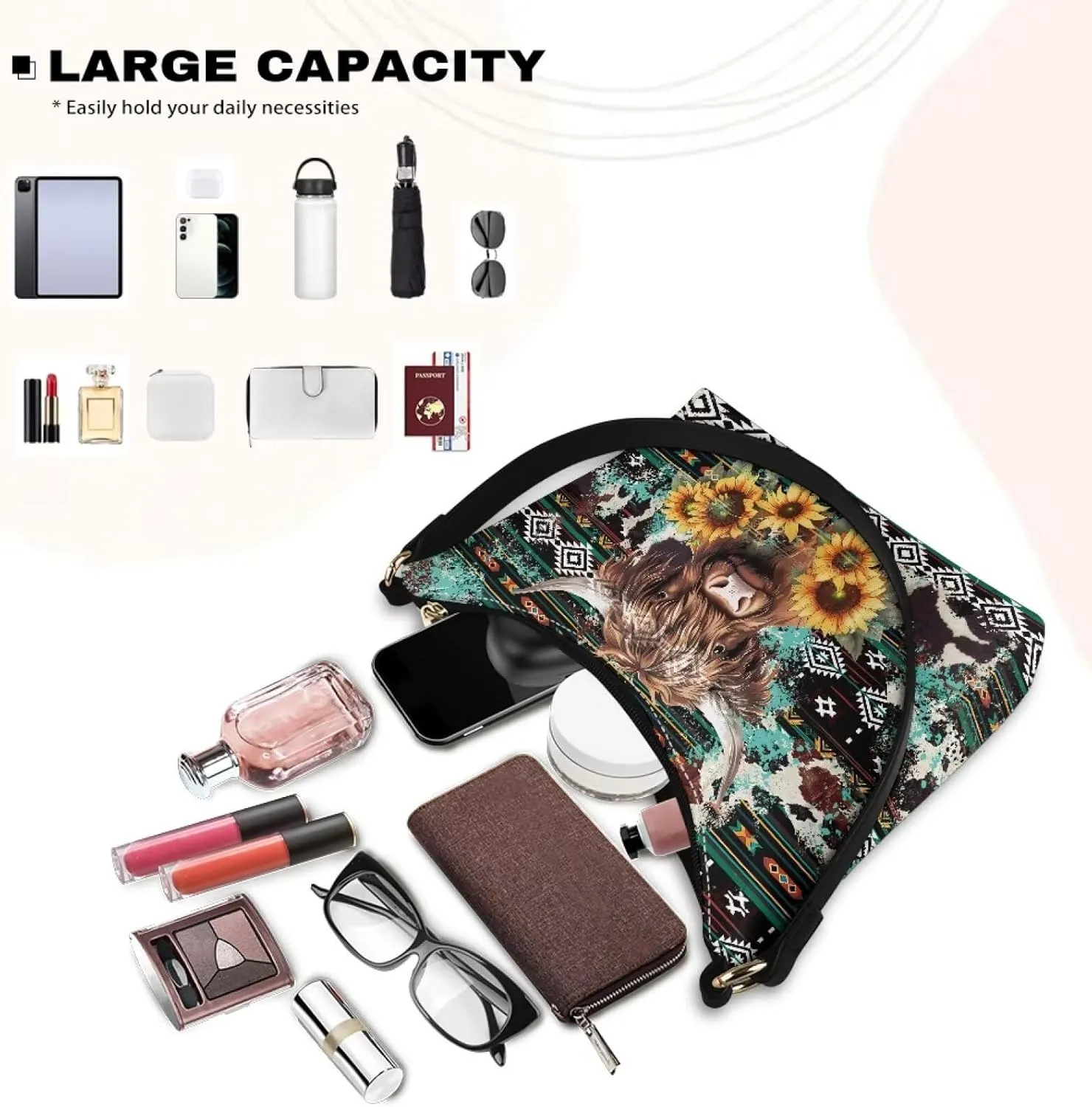 Handbag for Women Leather Underam Shoulder Bag with Zipper Fashion Work Purse Waterproof Travel Wallet