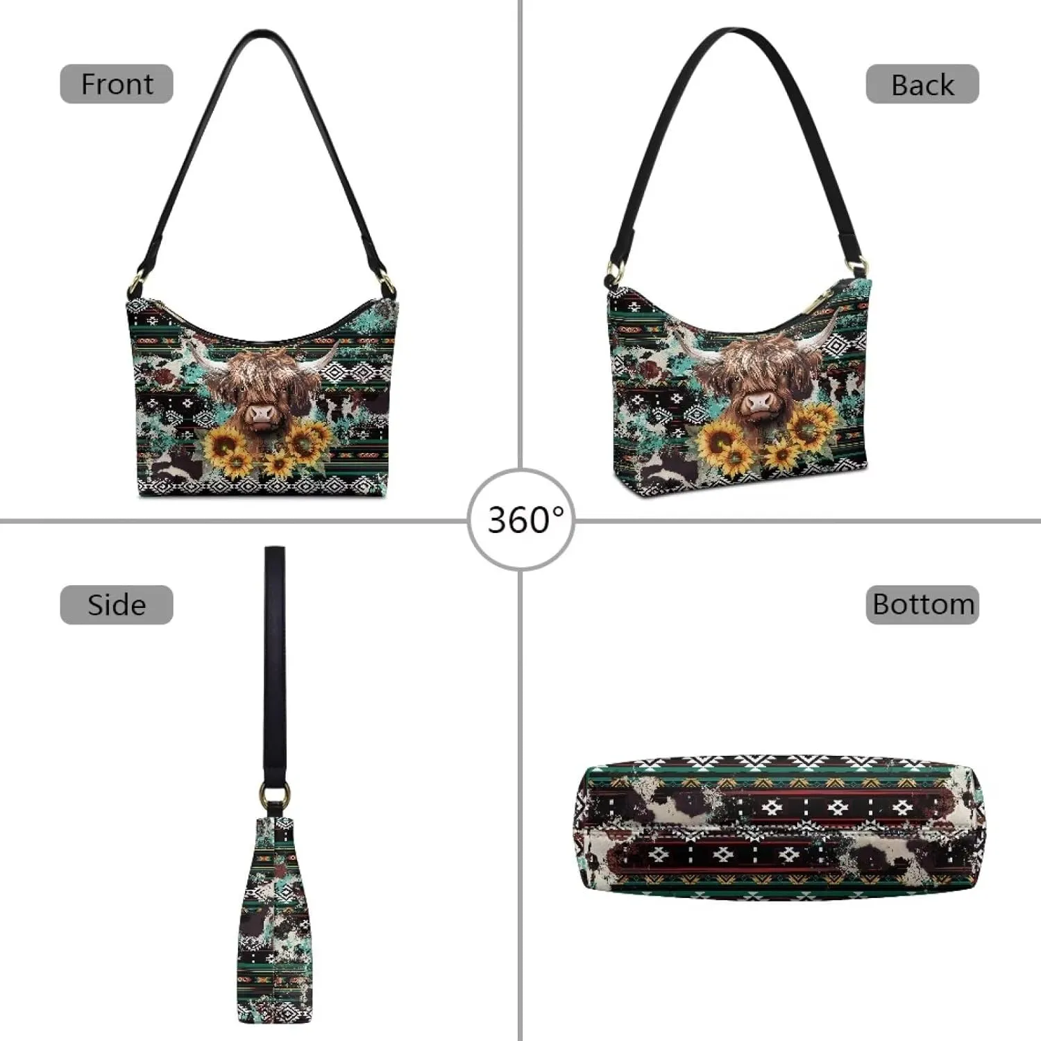 Handbag for Women Leather Underam Shoulder Bag with Zipper Fashion Work Purse Waterproof Travel Wallet