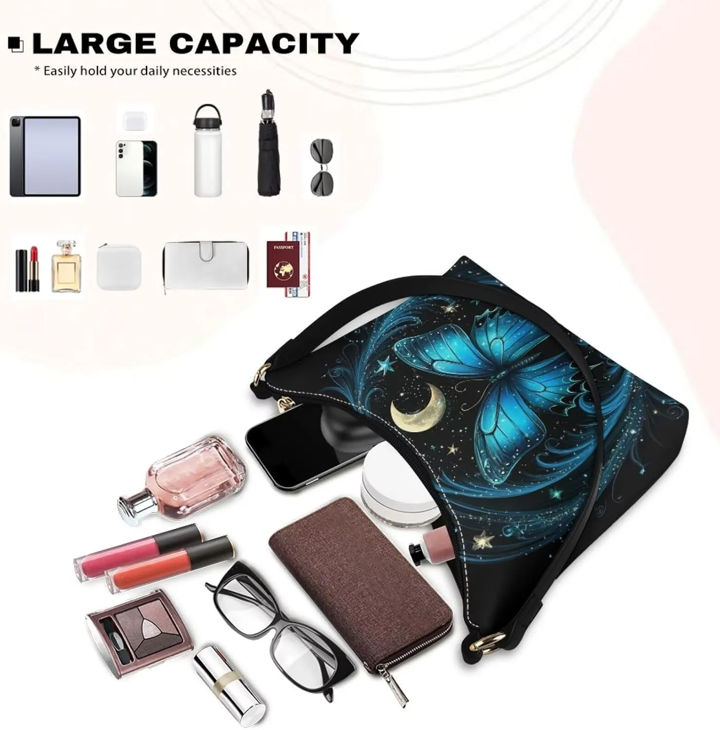 Handbag for Women Leather Underam Shoulder Bag with Zipper Fashion Work Purse Waterproof Travel Wallet