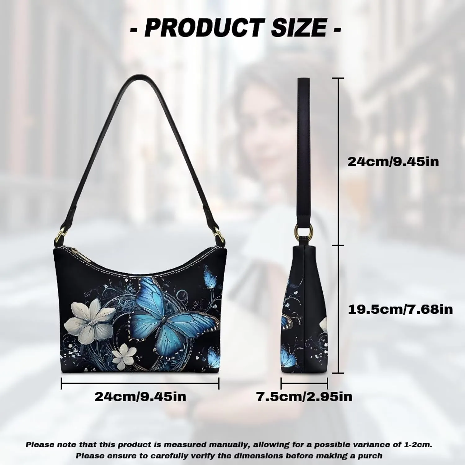 Handbag for Women Leather Underam Shoulder Bag with Zipper Fashion Work Purse Waterproof Travel Wallet
