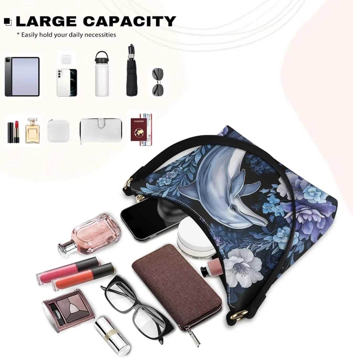 Handbag for Women Leather Underam Shoulder Bag with Zipper Fashion Work Purse Waterproof Travel Wallet