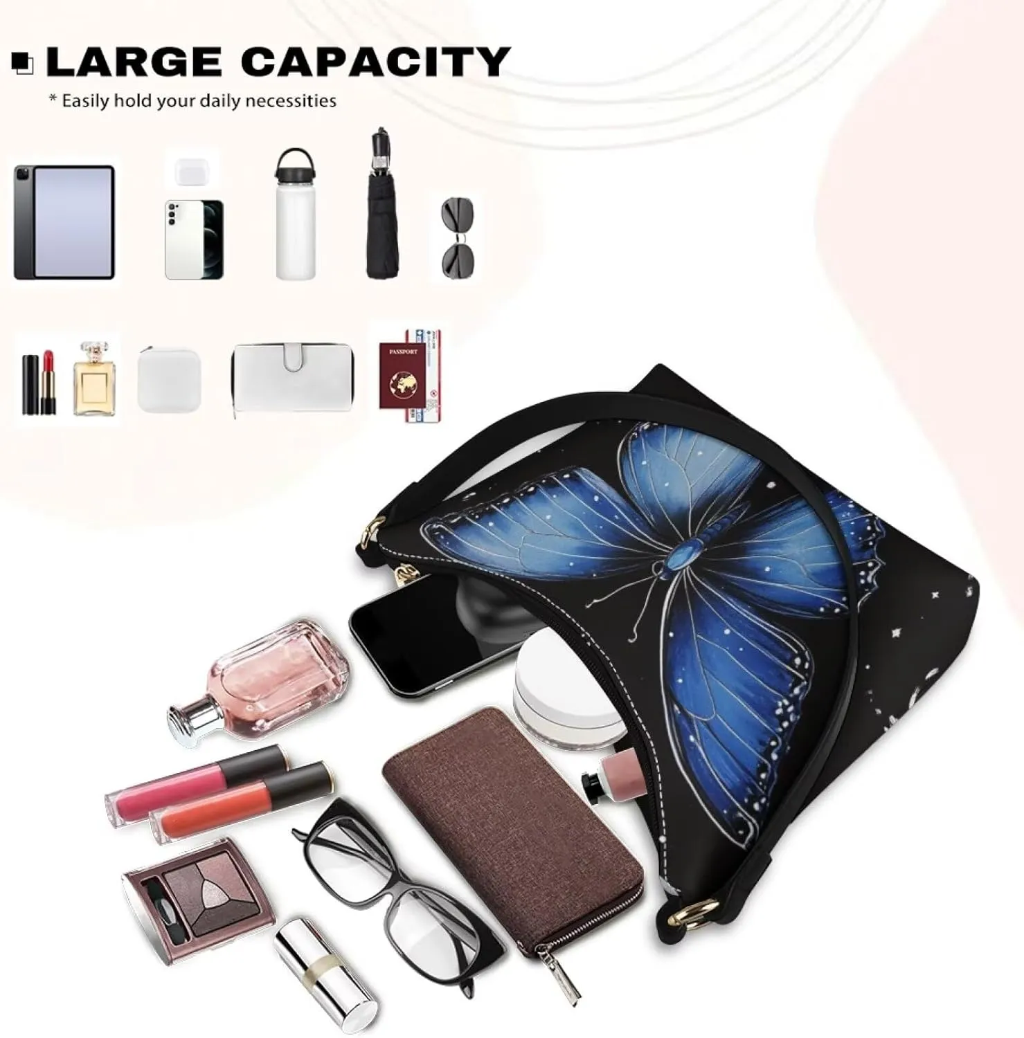 Handbag for Women Leather Underam Shoulder Bag with Zipper Fashion Work Purse Waterproof Travel Wallet