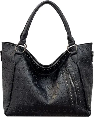 Handbags and Purses for Women Leather Shoulder Bag Skull Print Satchel Fashion Top-Handle Tote Ladies Wallet, One Color, One Size