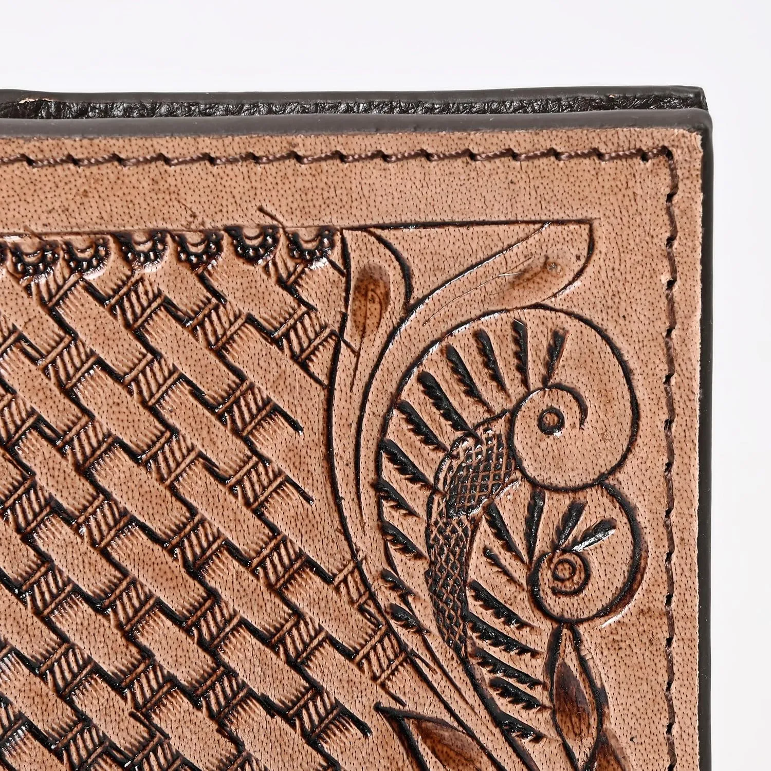 Handcrafted Western Leather Wallet for Men & Women Card Holder RFID Protected Checkbook Cover Purses Leather Hand Bag Genuine Leather Slim Bifold Wallet Western Design Handtooled Brown
