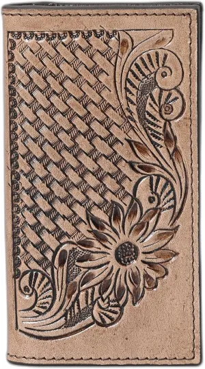 Handcrafted Western Leather Wallet for Men & Women Card Holder RFID Protected Checkbook Cover Purses Leather Hand Bag Genuine Leather Slim Bifold Wallet Western Design Handtooled Brown