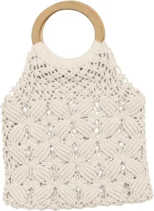 Handmade Cotton Rope Weave Bag Stylish Tote for Women for Daily Use and Beach Outings for and Hikes White