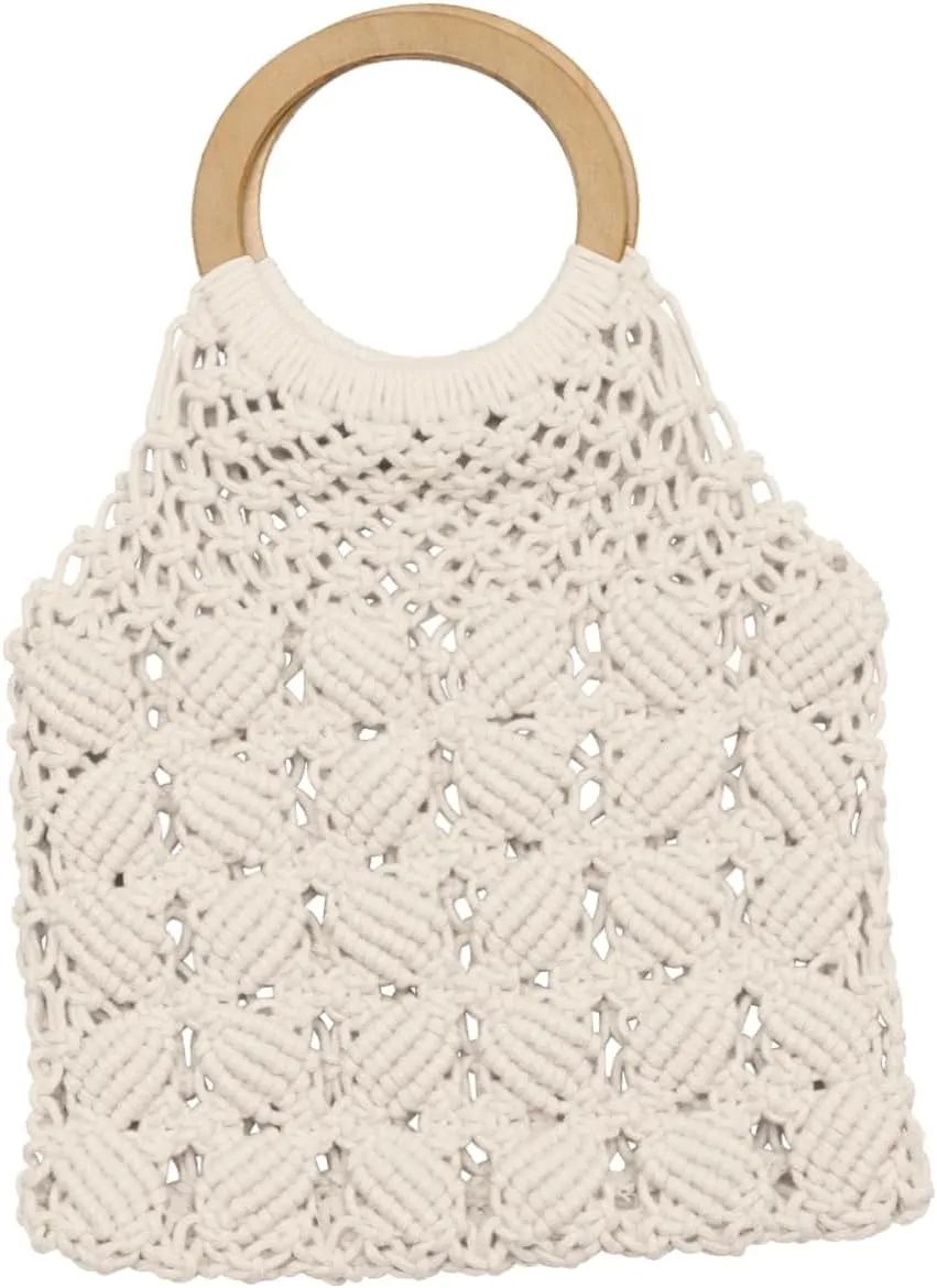 Handmade Cotton Rope Weave Bag Stylish Tote for Women for Daily Use and Beach Outings for and Hikes White