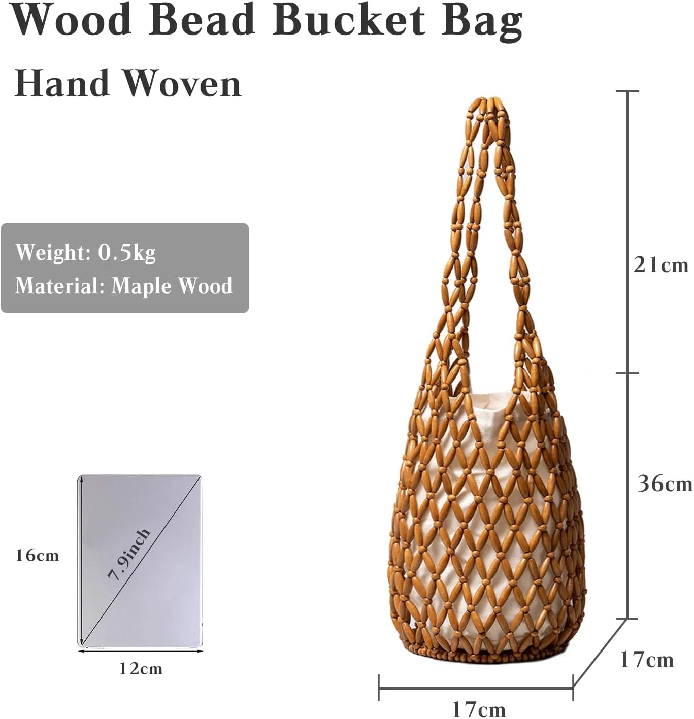 Handmade Woven Bucket Bag Drawstring Handbag for Women Summer Beach Bag Bohemian Clutch Bag Retro Top-handle Bag