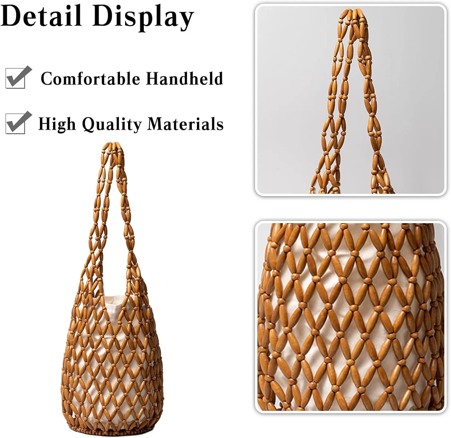 Handmade Woven Bucket Bag Drawstring Handbag for Women Summer Beach Bag Bohemian Clutch Bag Retro Top-handle Bag