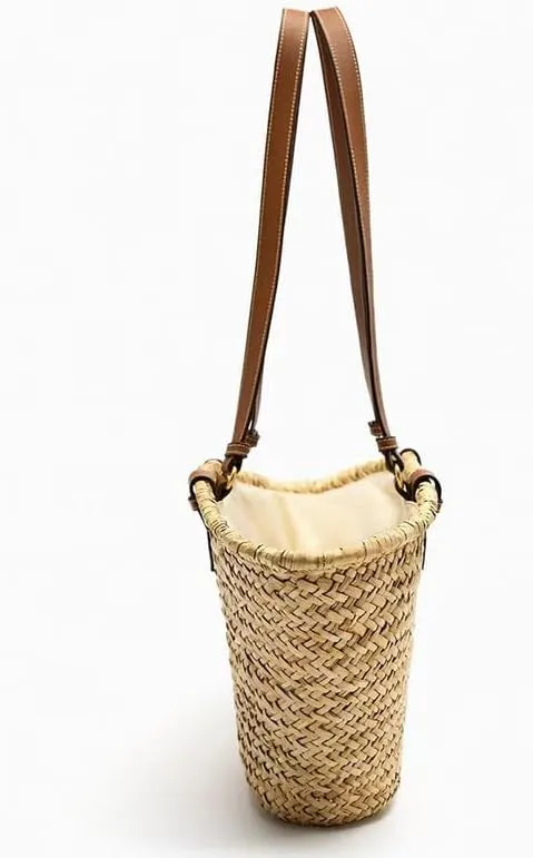 Handwoven Rattan Bag for Women Summer Beach Straw Bags Large Capacity Tote Shoulder Handbag with Leather Straps Khaki