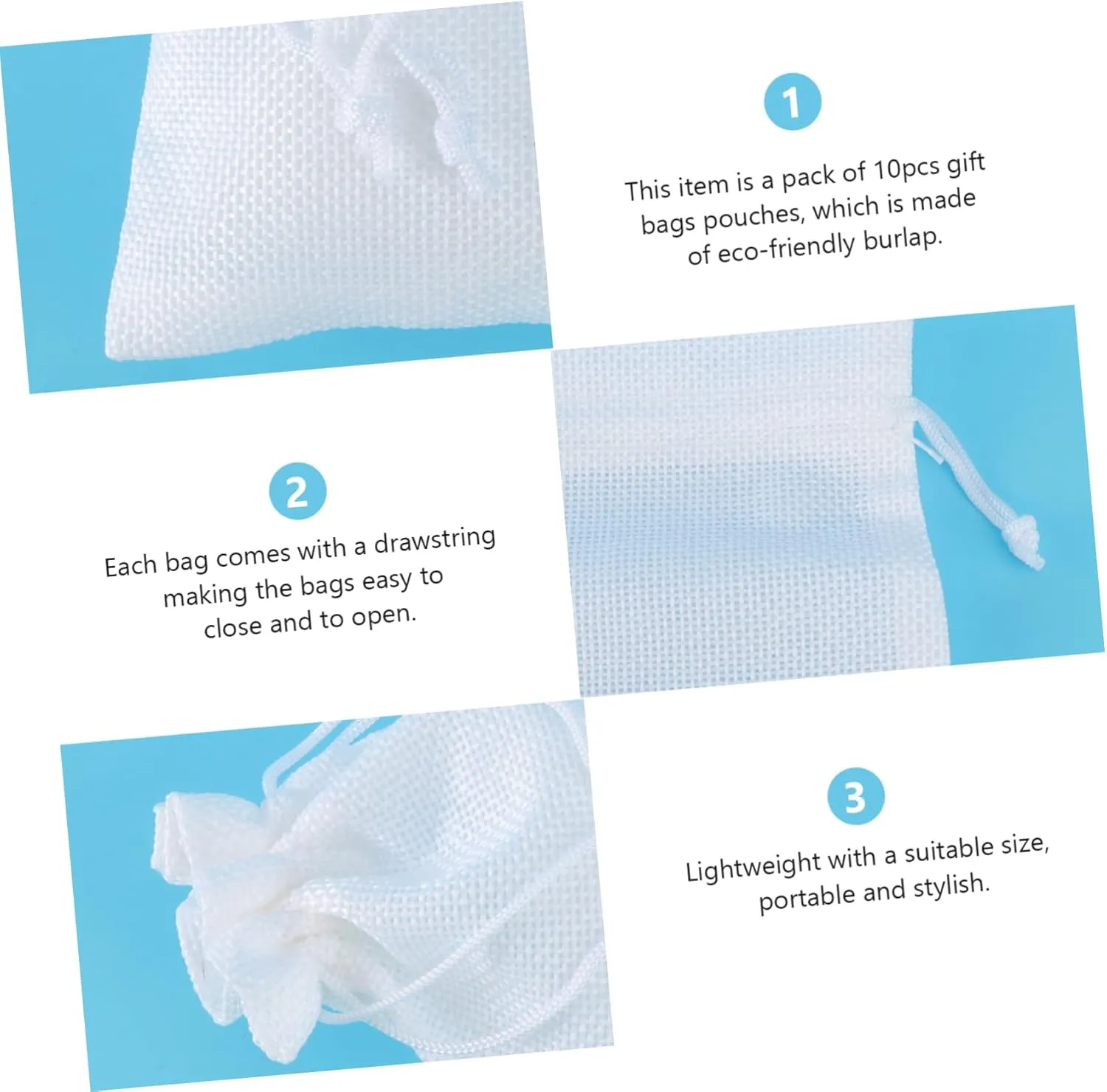 HAPINARY 10 Pack Linen Jute Drawstring Jewelry Pouches White Bag for Makeup Beads Wedding Favors