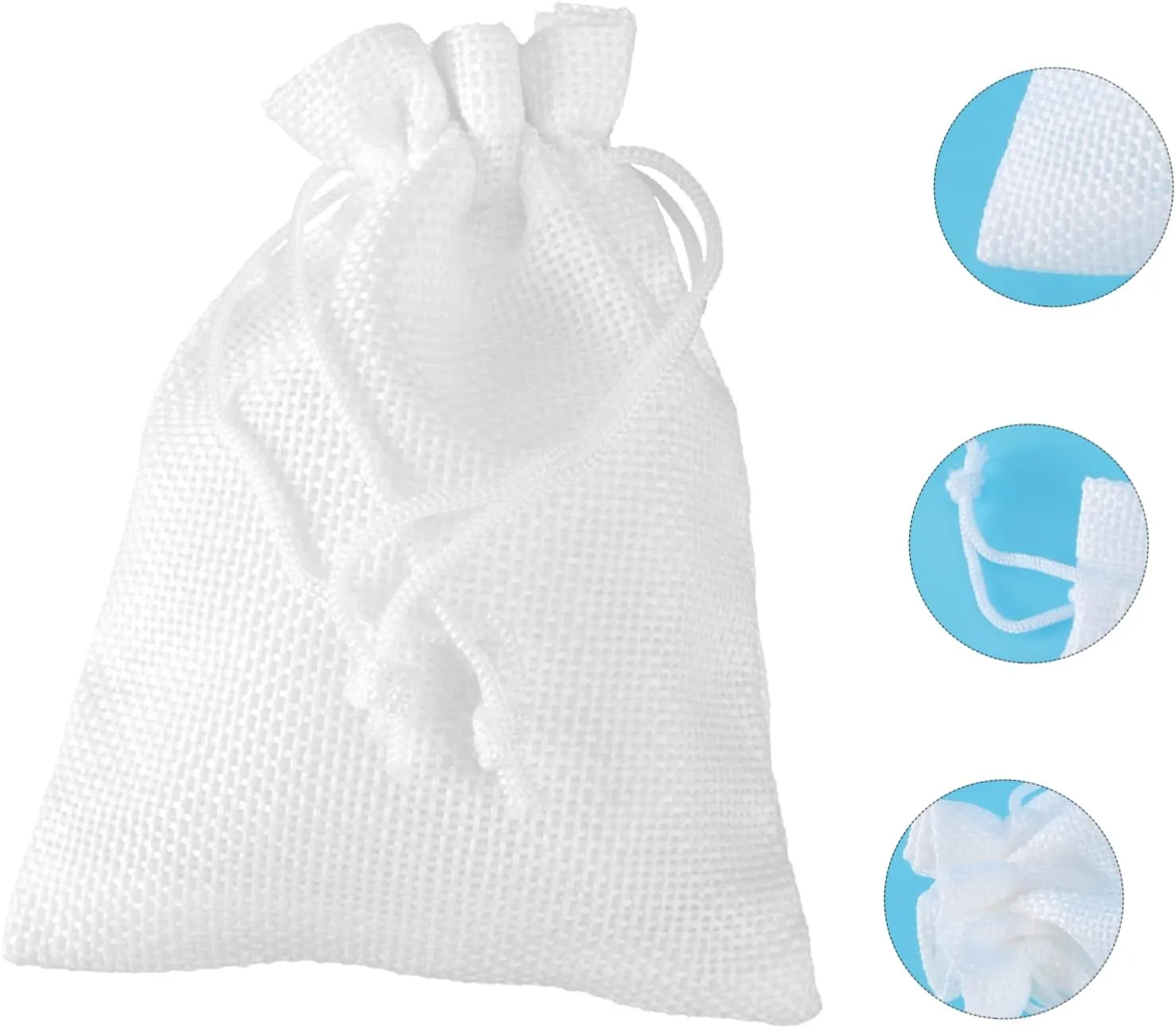 HAPINARY 10 Pack Linen Jute Drawstring Jewelry Pouches White Bag for Makeup Beads Wedding Favors