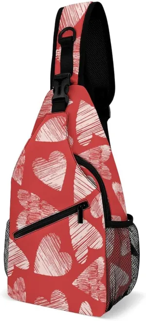 Happy-valentines-hearts Sling Bag Crossbody Backpack for Men Women Chest Bag For Travel Hiking Cycling Camping, 38x20cm, Style-2