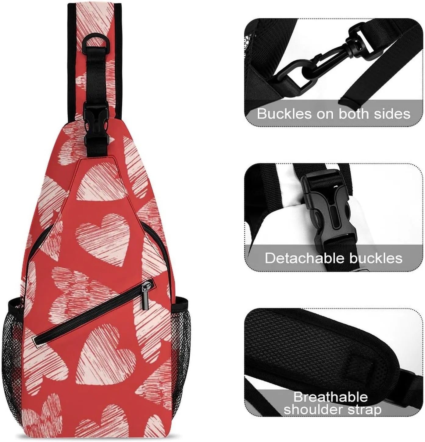Happy-valentines-hearts Sling Bag Crossbody Backpack for Men Women Chest Bag For Travel Hiking Cycling Camping, 38x20cm, Style-2