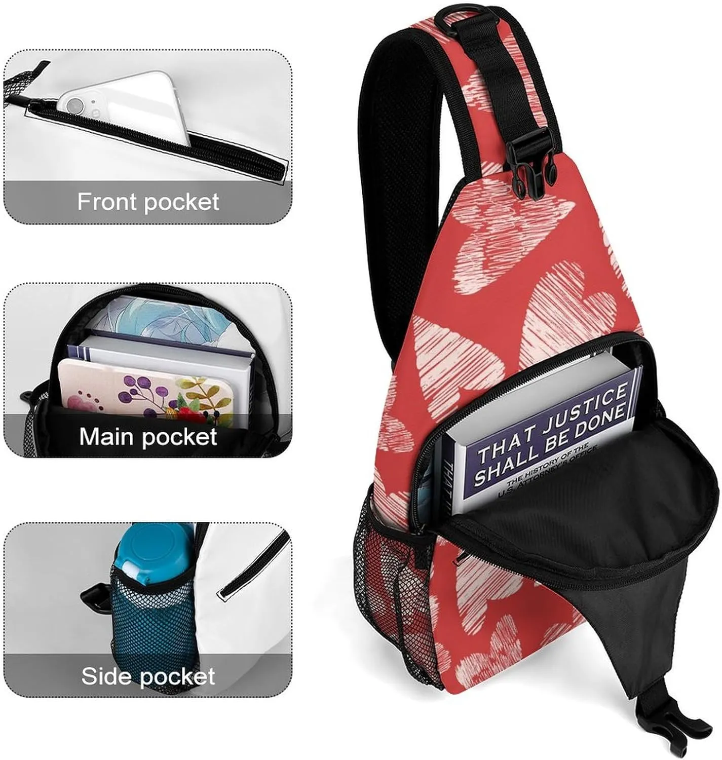 Happy-valentines-hearts Sling Bag Crossbody Backpack for Men Women Chest Bag For Travel Hiking Cycling Camping, 38x20cm, Style-2