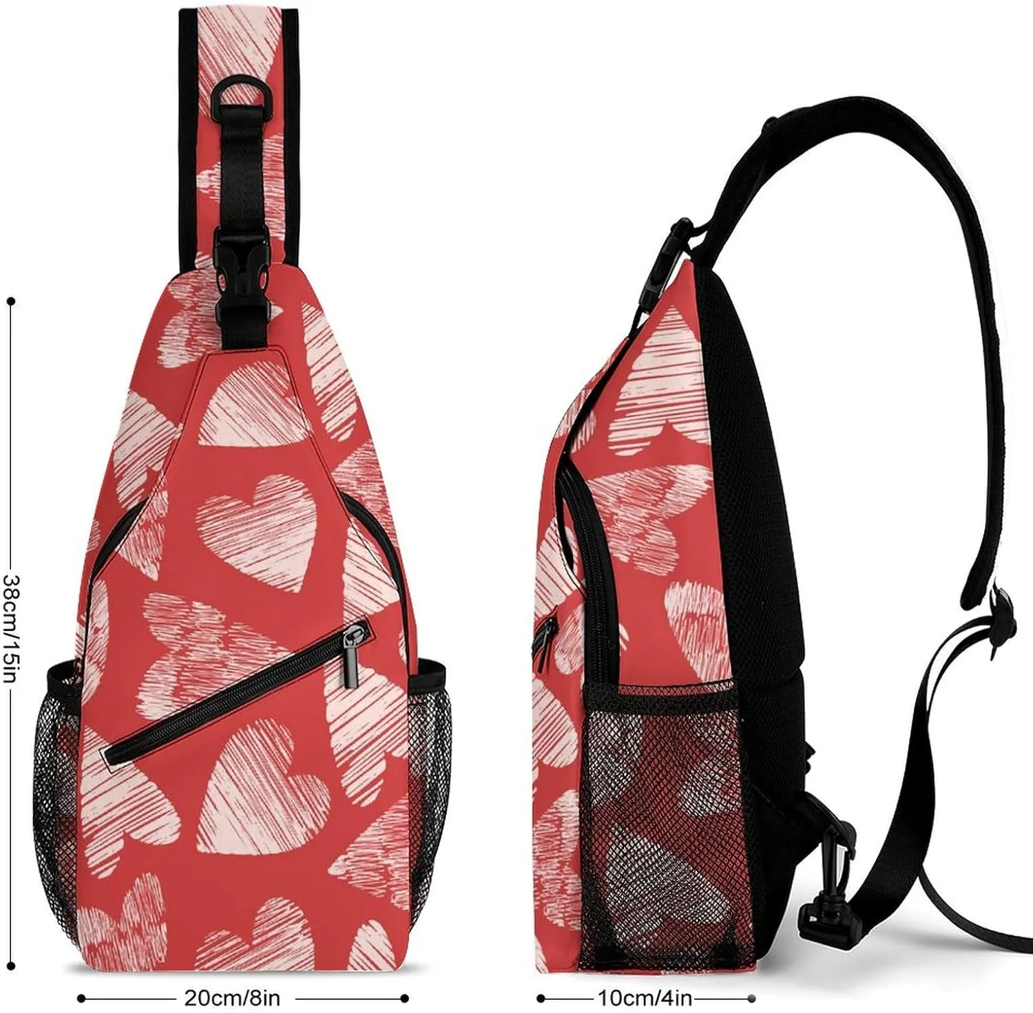 Happy-valentines-hearts Sling Bag Crossbody Backpack for Men Women Chest Bag For Travel Hiking Cycling Camping, 38x20cm, Style-2