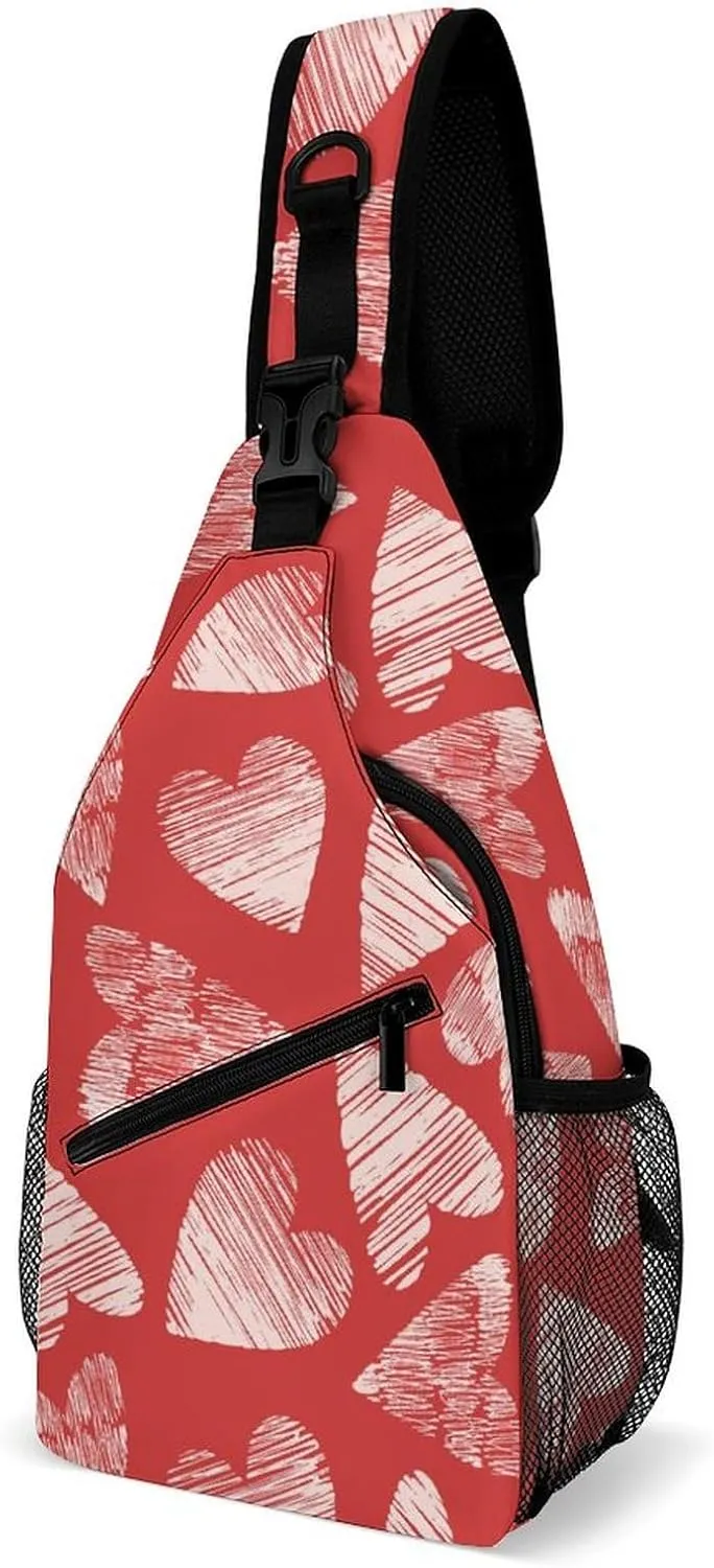 Happy-valentines-hearts Sling Bag Crossbody Backpack for Men Women Chest Bag For Travel Hiking Cycling Camping, 38x20cm, Style-2