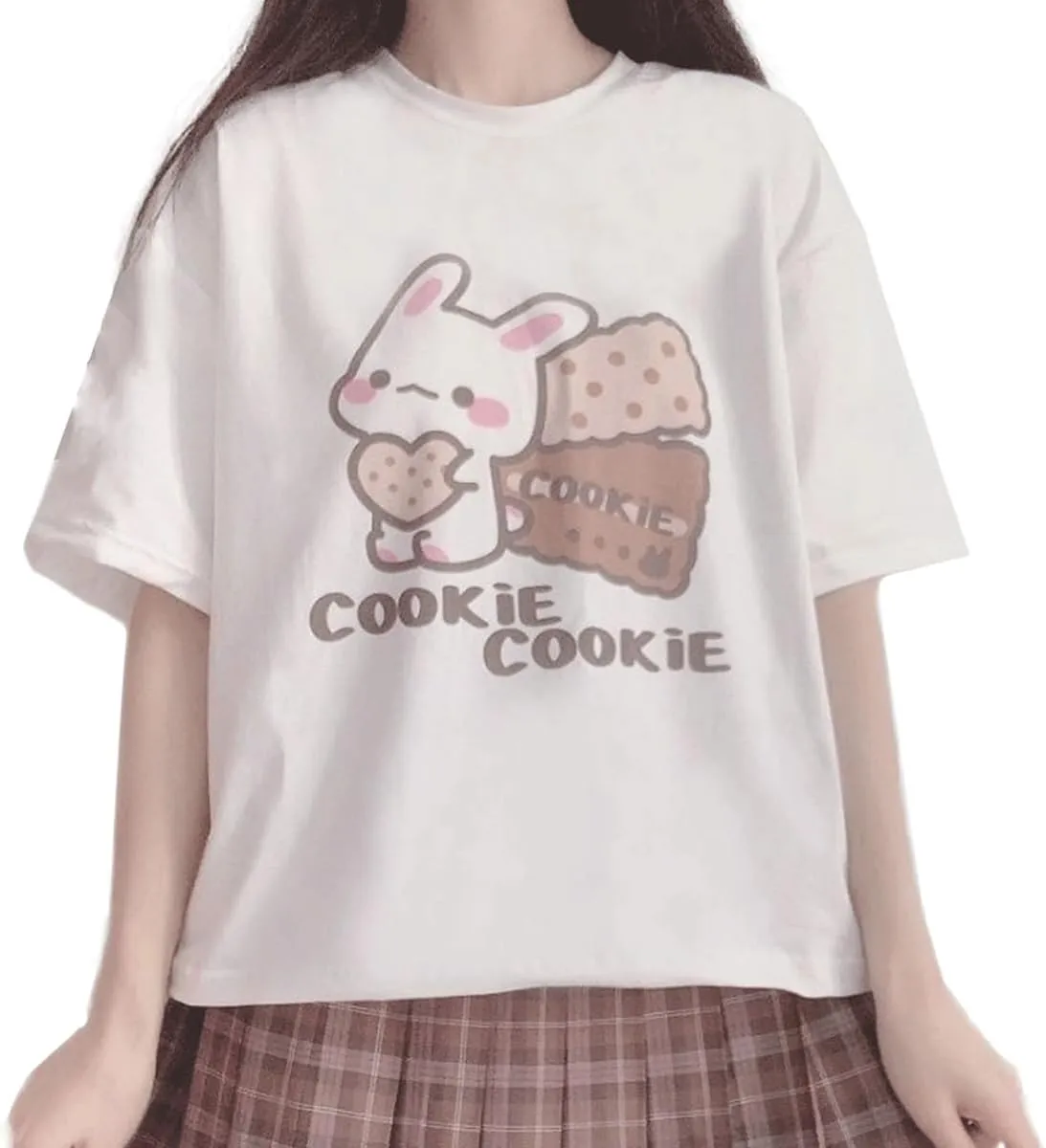 Harajuku Kawaii Fashion Pastel Gothic Casual Style Crewneck Soft Cartoon Cute Bunny Cookies Print T-Shirt