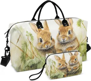 Hare Watercolor Grass Duffle Bag for Travel, Gym Bag with Multiple Interior Pockets for Men Women Overnight Purse Included 20.5 x 1.9 x 13.8 In