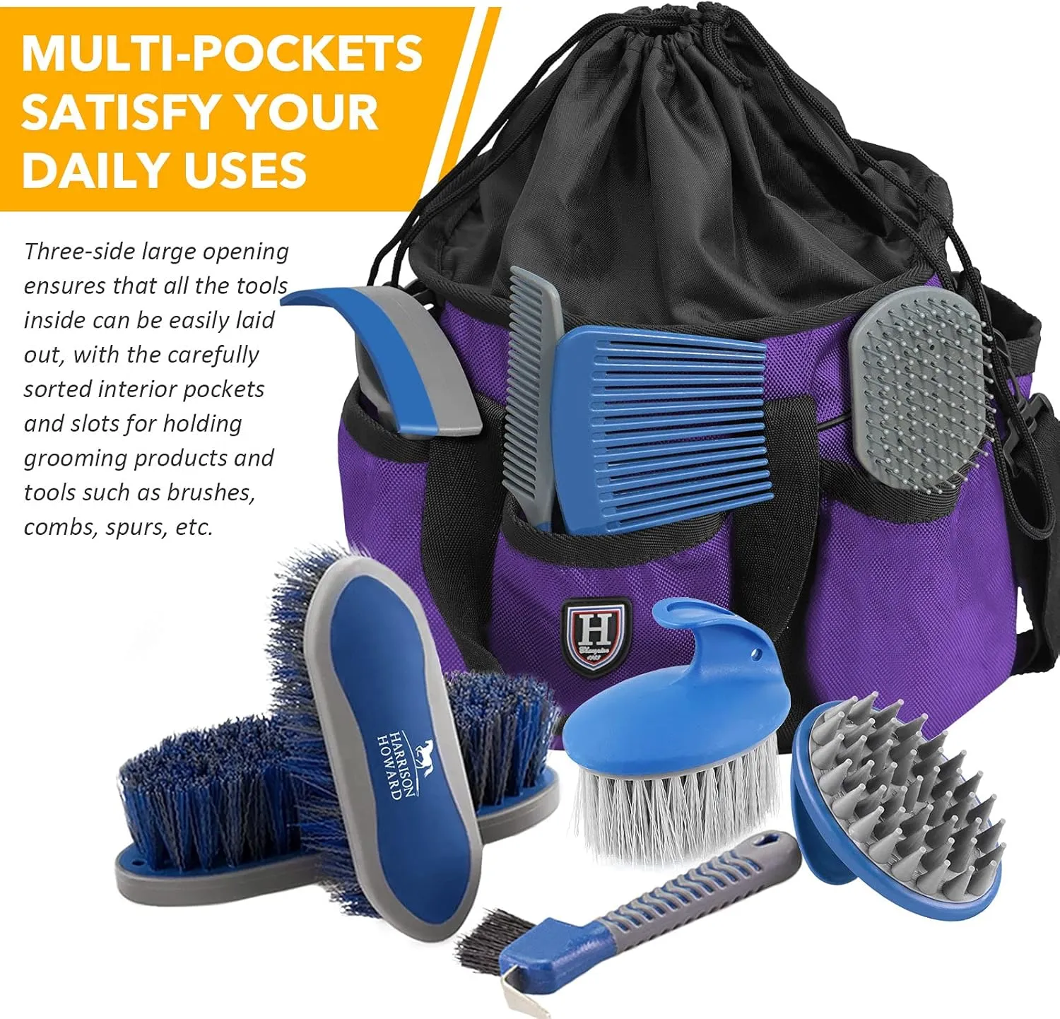 Harrison Howard Premium Horse Grooming Organizer Bag Horse Grooming Tote Bag-Royal Purple