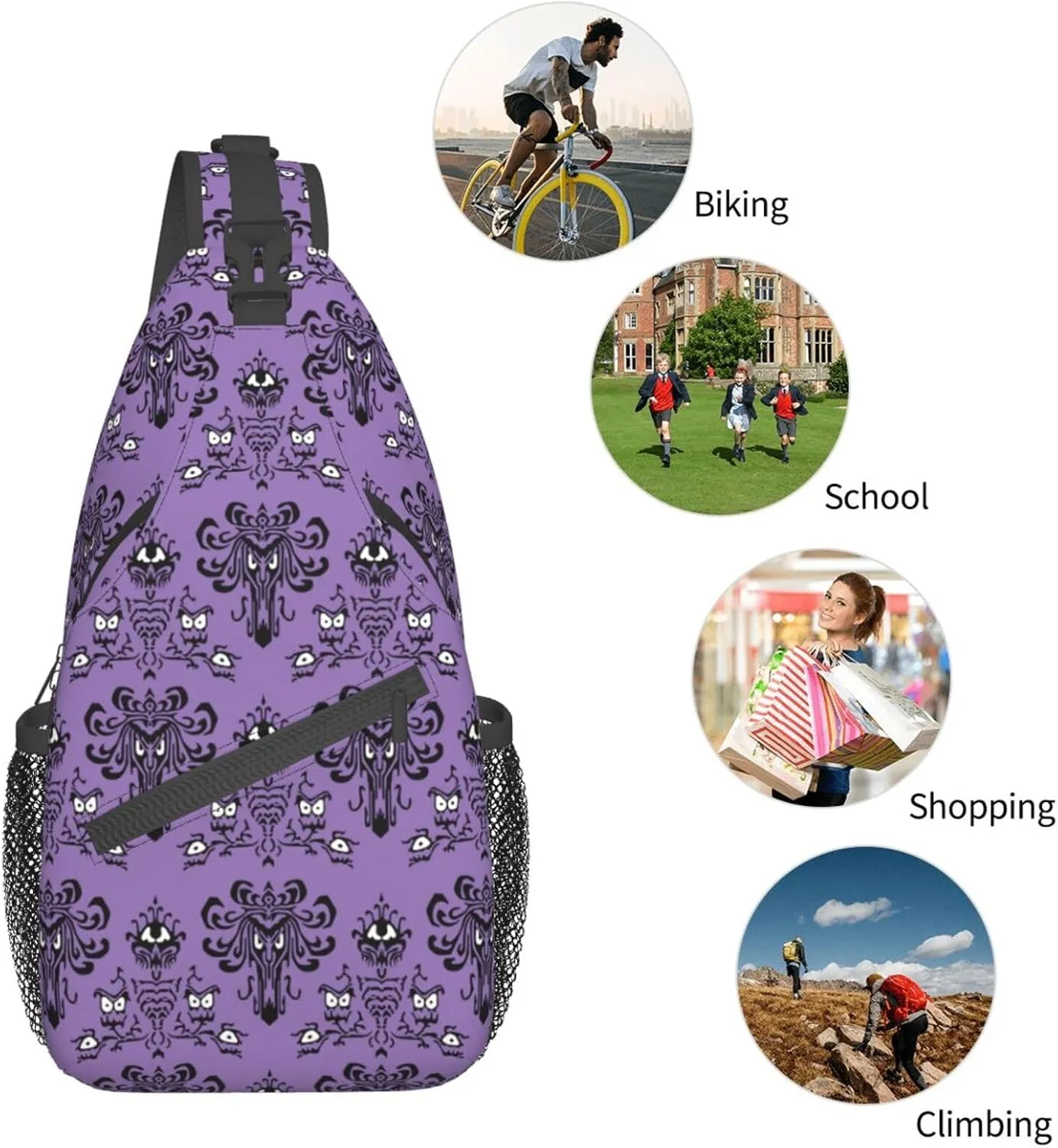 Haunt Mansion Sling Backpack Chest Bag Crossbody Shoulder Bag Gym Cycling Travel Hiking Daypack For Men Women