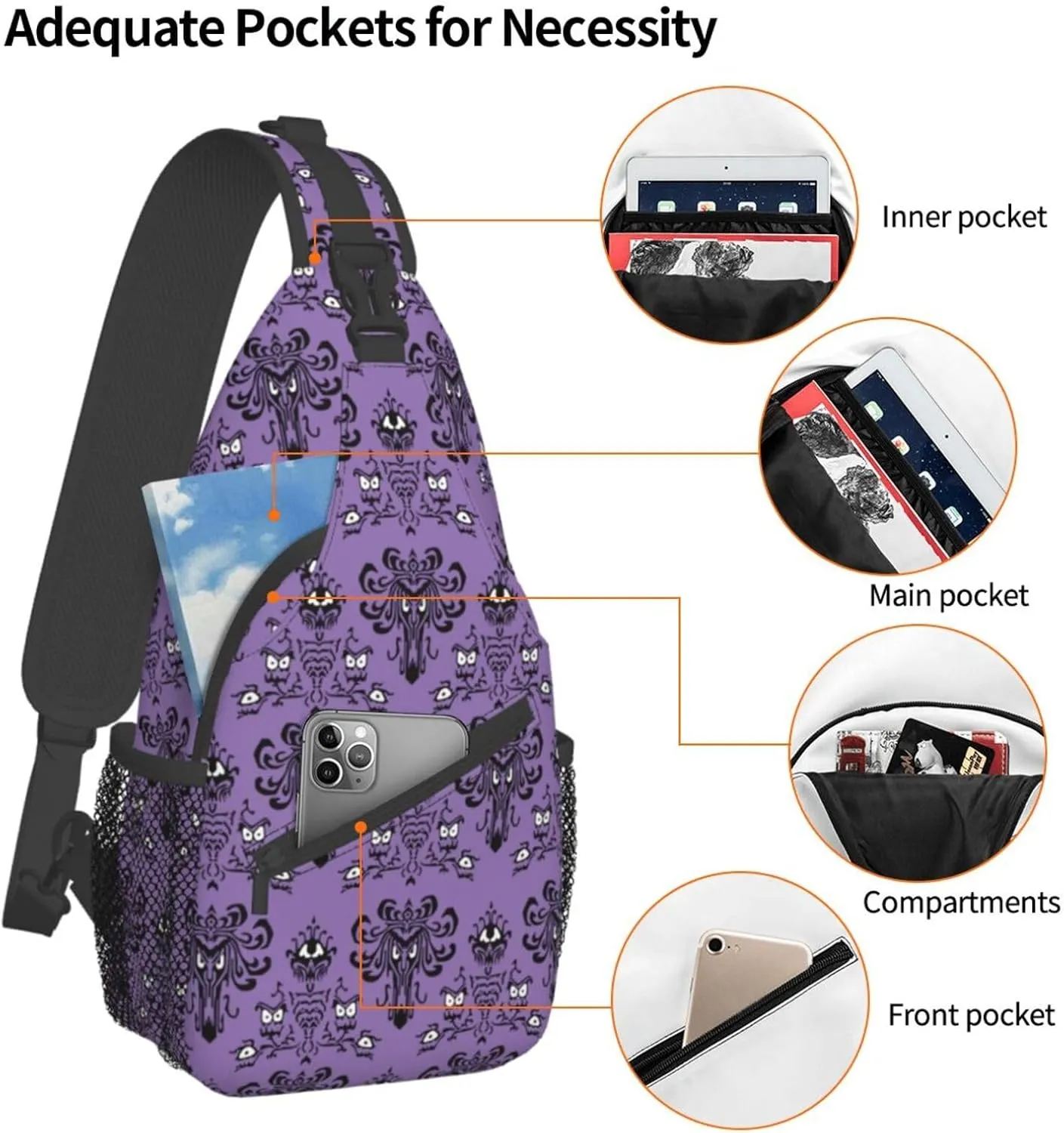 Haunt Mansion Sling Backpack Chest Bag Crossbody Shoulder Bag Gym Cycling Travel Hiking Daypack For Men Women