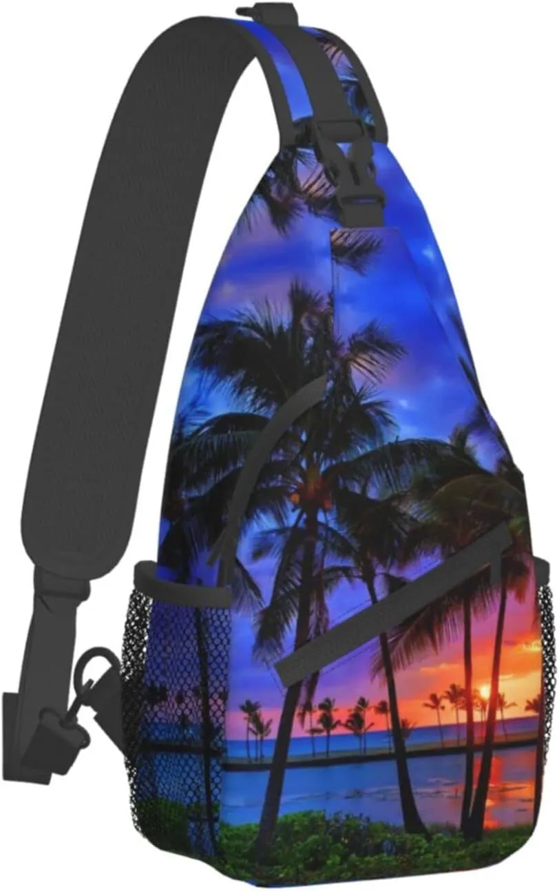 Hawaii Tropical Palm Tree Sling Bag Women Men Backpack Crossbody Bag Travel Hiking Casual Daypack
