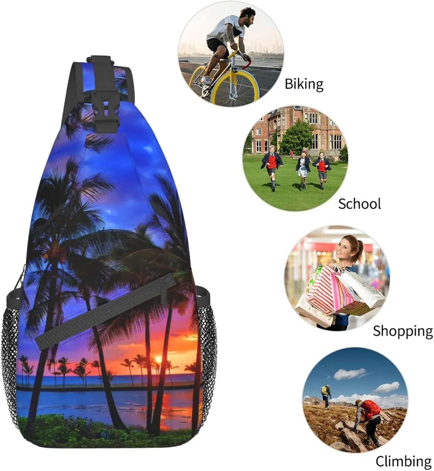 Hawaii Tropical Palm Tree Sling Bag Women Men Backpack Crossbody Bag Travel Hiking Casual Daypack