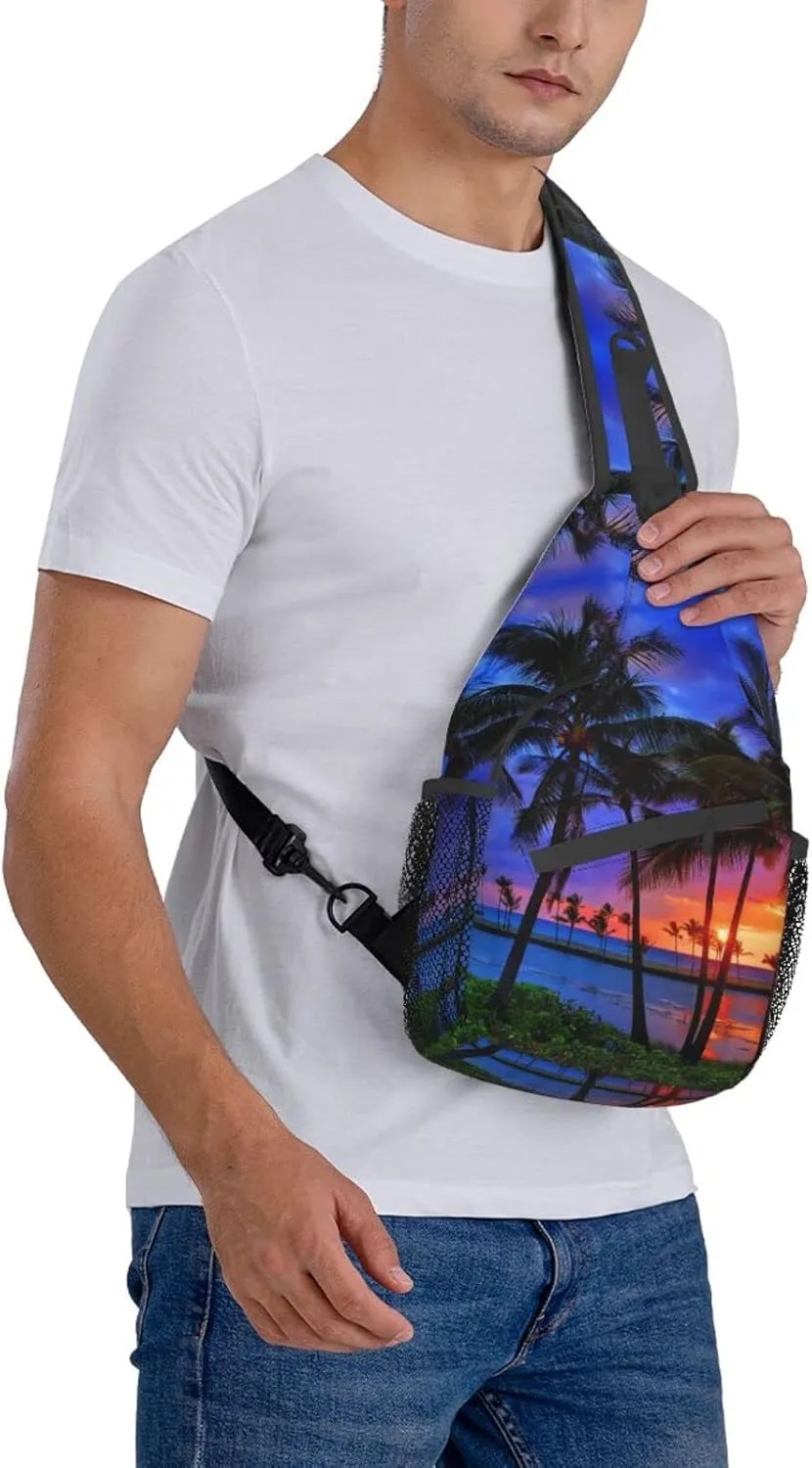 Hawaii Tropical Palm Tree Sling Bag Women Men Backpack Crossbody Bag Travel Hiking Casual Daypack