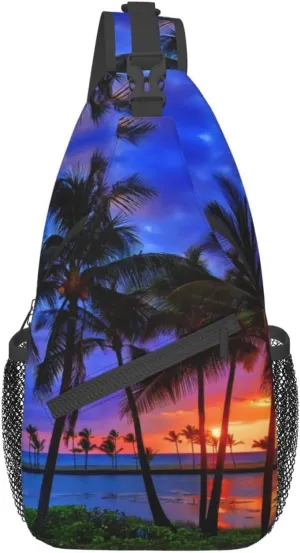 Hawaii Tropical Palm Tree Sling Bag Women Men Backpack Crossbody Bag Travel Hiking Casual Daypack