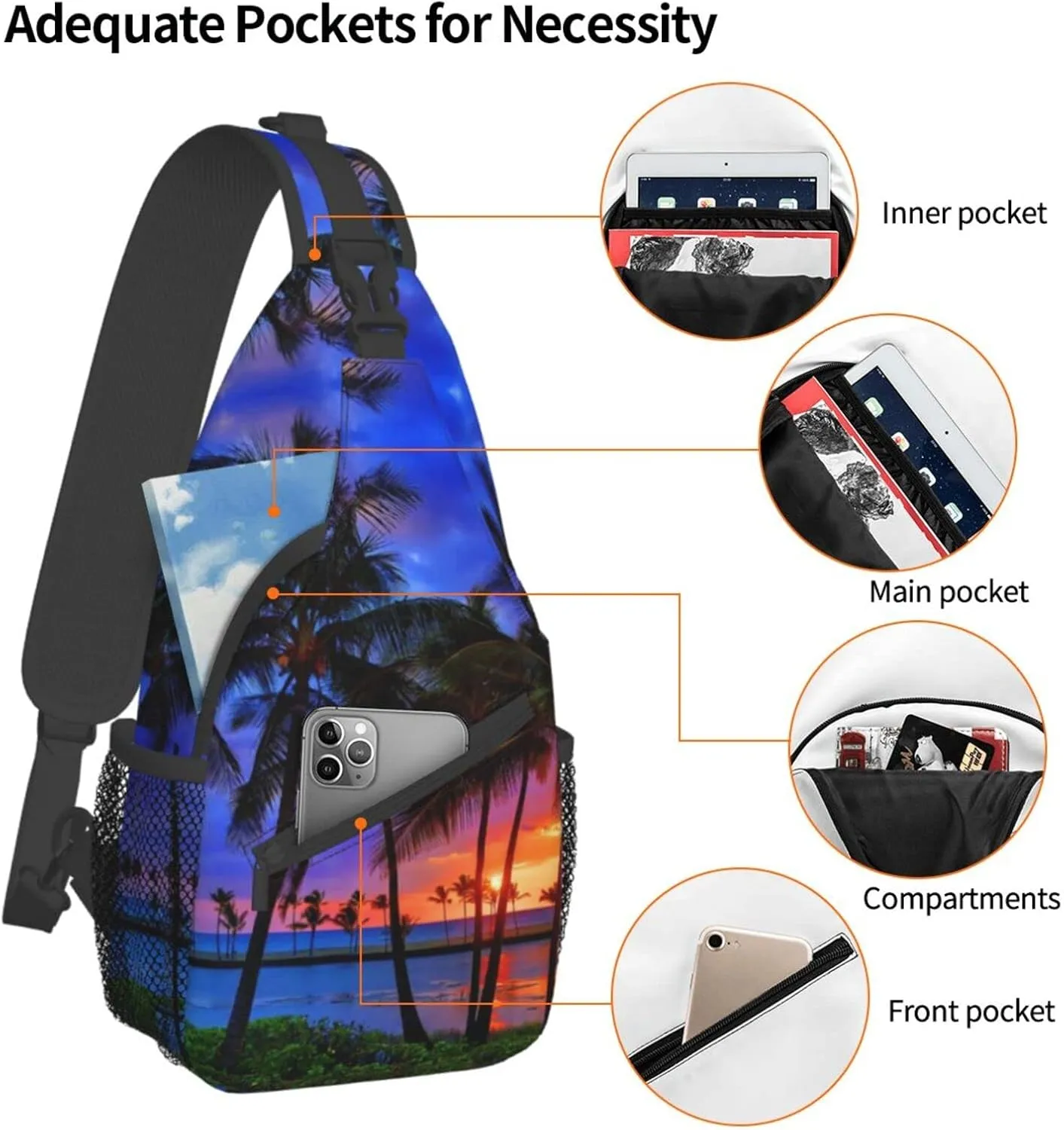 Hawaii Tropical Palm Tree Sling Bag Women Men Backpack Crossbody Bag Travel Hiking Casual Daypack