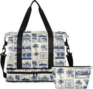 Hawaiian Palm Tree Stamp Gym Bag for Women & Men,Duffel Bag with Shoe Pocket,Weekender Overnight Bag with Trolley Sleeve for Travel 21217583 Hawaiian Palm Tree Stamp