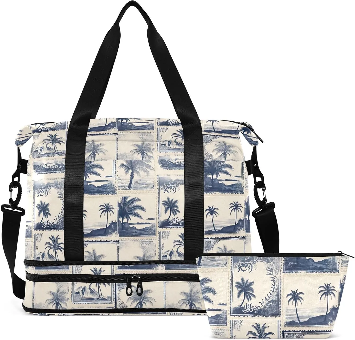 Hawaiian Palm Tree Stamp Gym Bag for Women & Men,Duffel Bag with Shoe Pocket,Weekender Overnight Bag with Trolley Sleeve for Travel 21217585