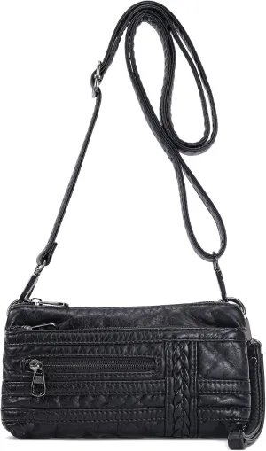 Haytijoe Triple Zip Crossbody Bags Small Shoulder Purse for Women Ladies Handbags Cell Phone Purse(Black Small)