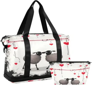 Hearts Sheep Duffel Bag Lightweight Carry On Gym Bags for Travel and Weekends, Versatile Overnight Bag with Shoe Compartment