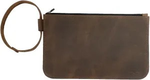 Heather's, Rustic Clutch Bag Handmade from Full Grain Leather - Store Small Valuables in this Travel Case, Accessories Pouch - Great for Makeup, Cosmetics and Toiletry Items - Bourbon Brown