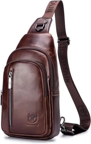 Hebetag Leather Sling Bag Crossbody Daypack for Men Women Outdoor Travel Camping Hiking Casual Shoulder Chest Pack Pouch
