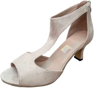 Heels for Women, Peep Toe Kitten Heel Ankle T-Strap Cutout Pumps Back Zip Mid High Heeled Sandals Casual Dress Shoes