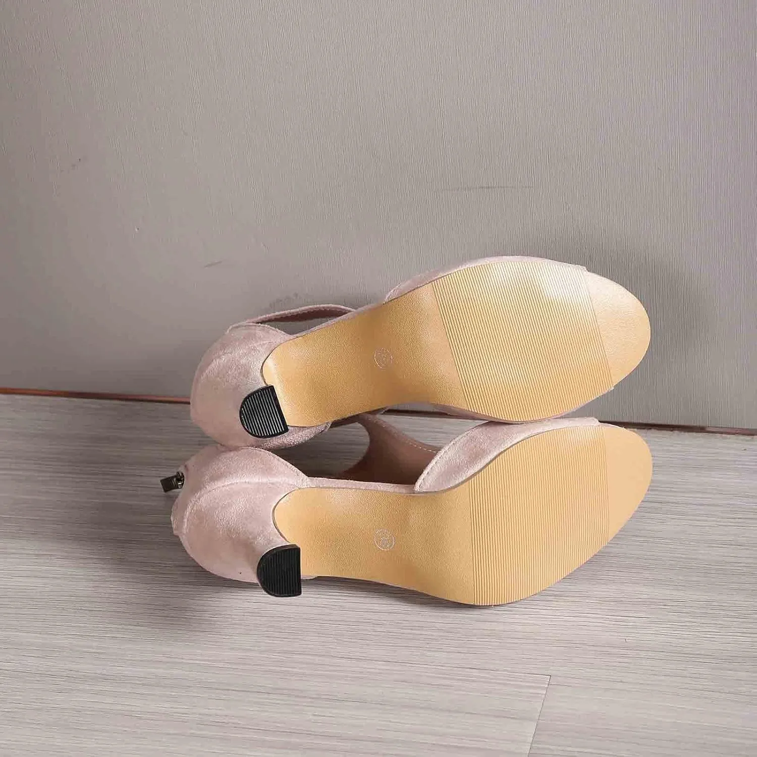 Heels for Women, Peep Toe Kitten Heel Ankle T-Strap Cutout Pumps Back Zip Mid High Heeled Sandals Casual Dress Shoes