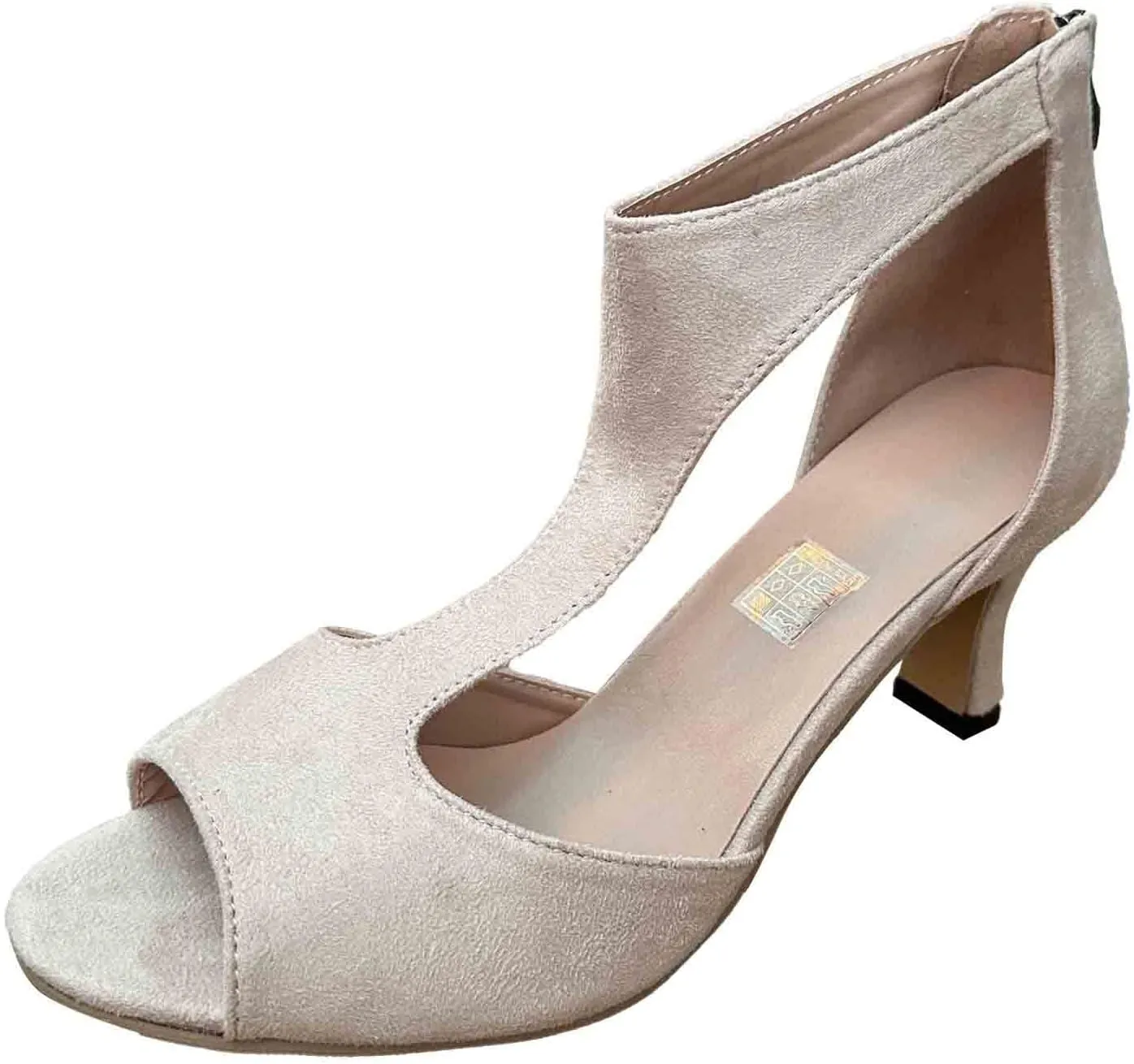 Heels for Women, Peep Toe Kitten Heel Ankle T-Strap Cutout Pumps Back Zip Mid High Heeled Sandals Casual Dress Shoes